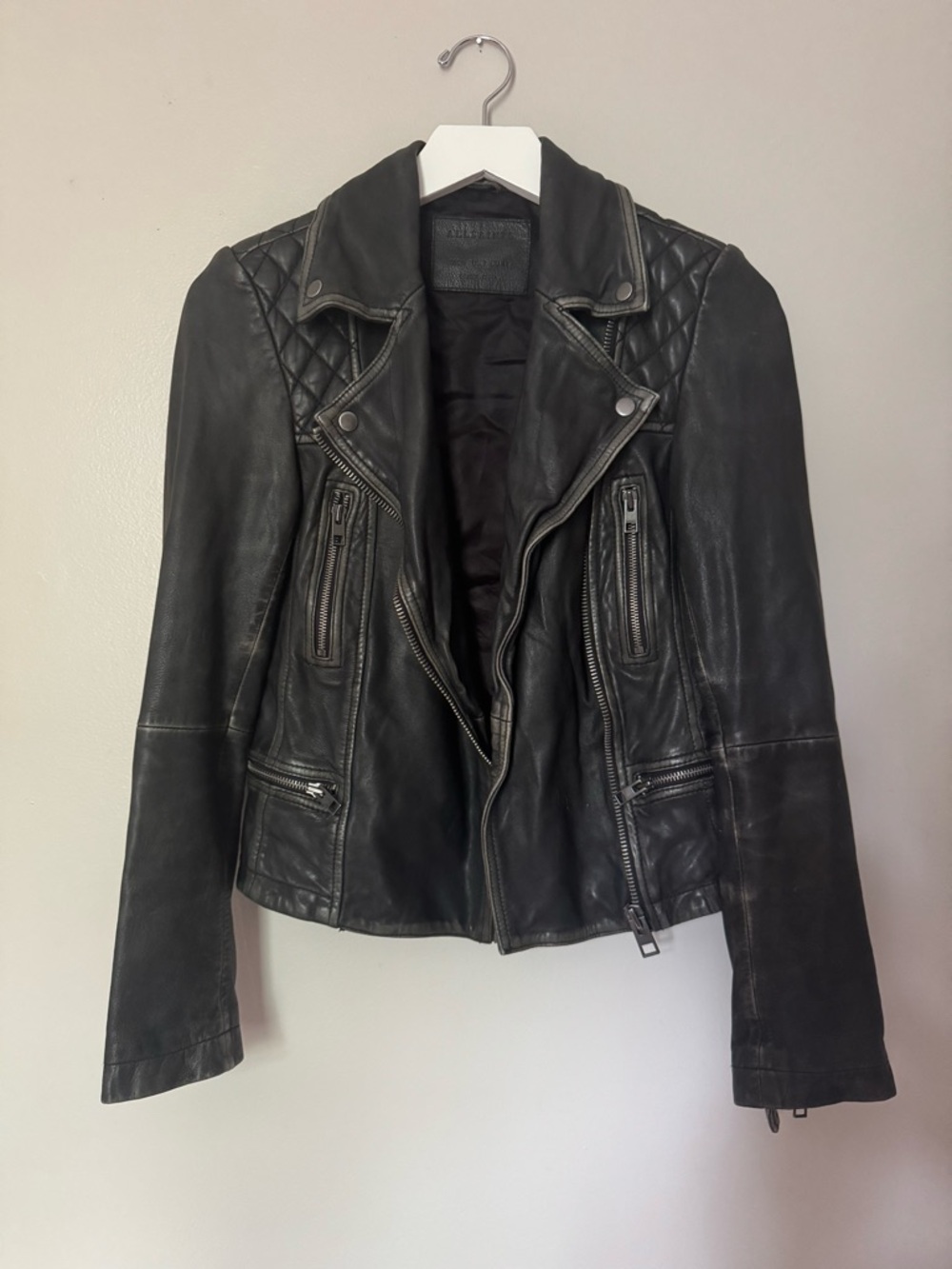 AllSaints Black Quilted Leather Moto Jacket